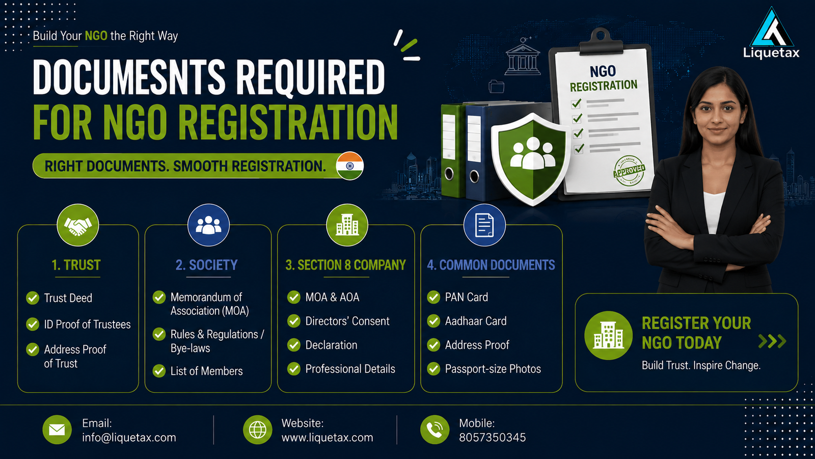 Documents Required for NGO Registration - Trust, Society, Section 8 Company