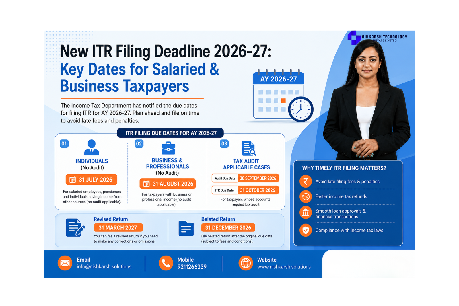 New ITR Filing Deadline 2026-27: Key Dates for Salaried & Business Taxpayers